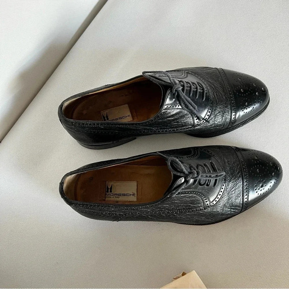 Moreschi Size 9 Black Peccary Calf Leather Brogues Oxford Shoes Made in Italy - Picture 5 of 12